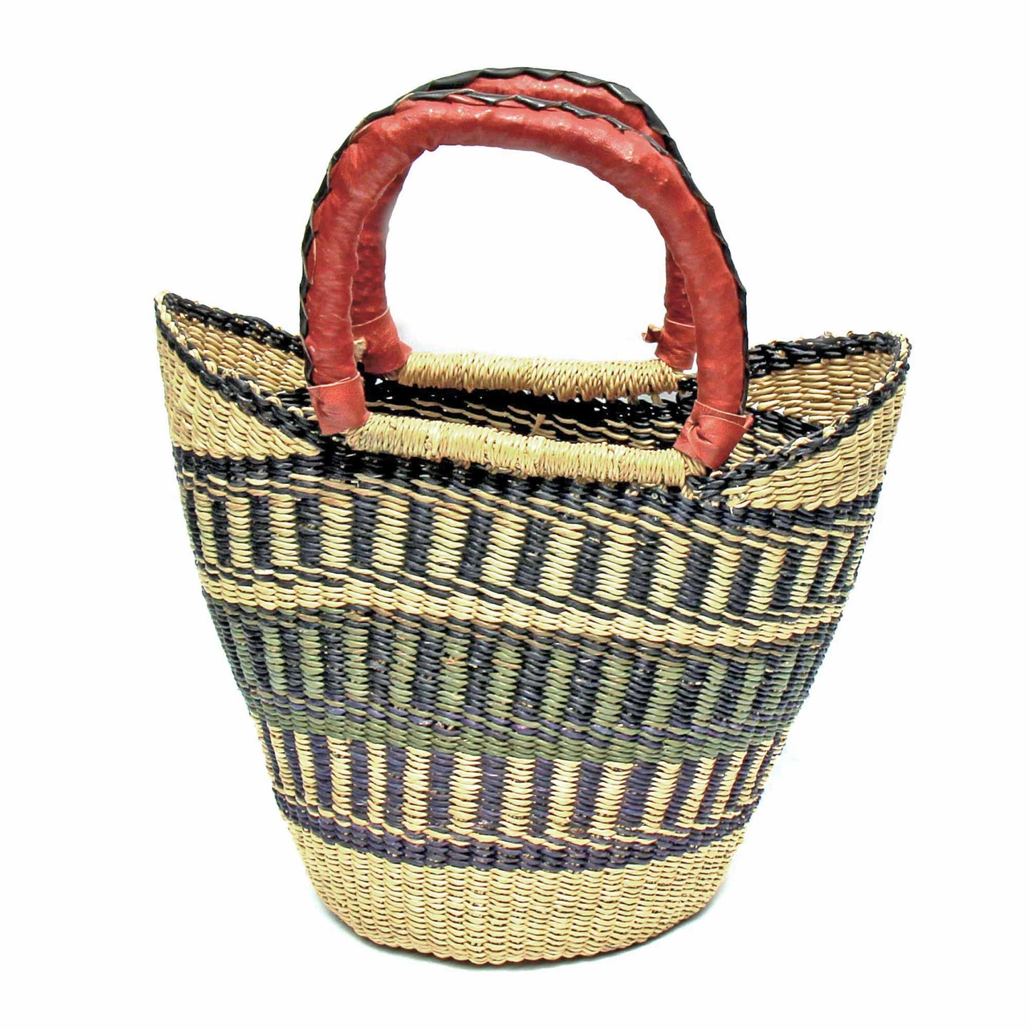 Bolga Tote, Neutrals with Leather Handle - 14-inch    Home Decor Supply | Online Retail | ShoreShopper.com