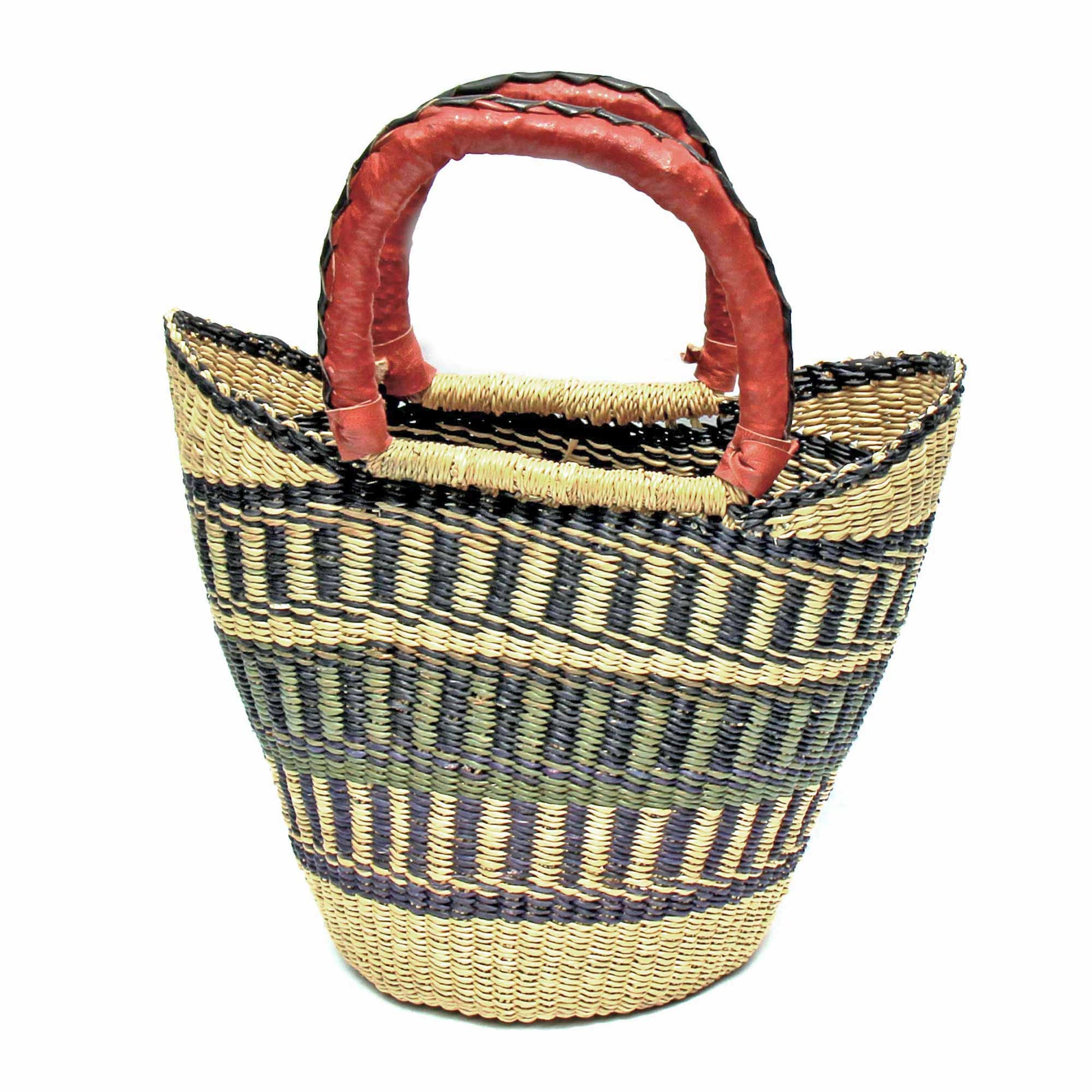 Bolga Tote, Neutrals with Leather Handle - 14-inch    Home Decor Supply | Online Retail | ShoreShopper.com