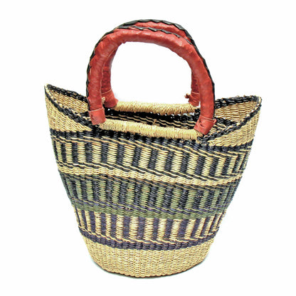 Bolga Tote, Neutrals with Leather Handle - 14-inch    Home Decor Supply | Online Retail | ShoreShopper.com