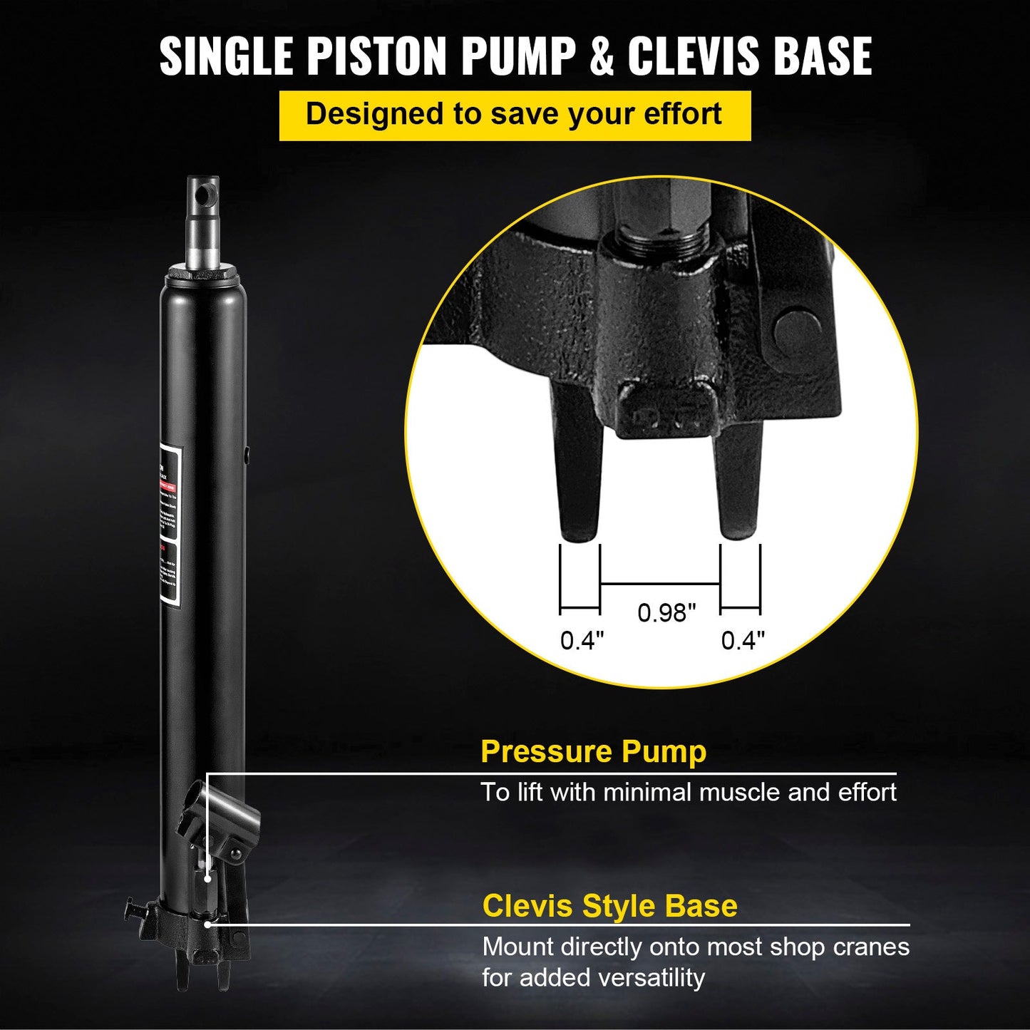 VEVOR Hydraulic Long Ram Jack, 3 Tons/6600 lbs Capacity, with Single Piston Pump and Clevis Base, Manual Cherry Picker with Handle, for Garage/Shop Cranes, Engine Lift Hoist, Black    Home Decor Supply | Online Retail | ShoreShopper.com