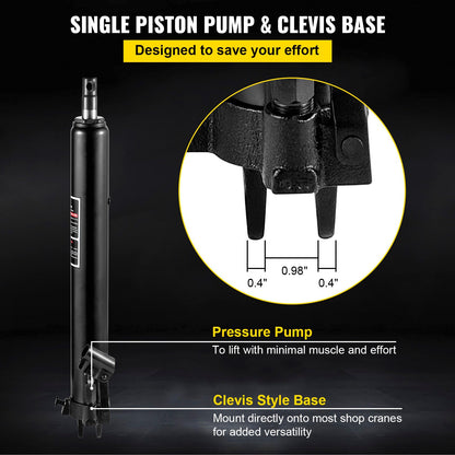VEVOR Hydraulic Long Ram Jack, 3 Tons/6600 lbs Capacity, with Single Piston Pump and Clevis Base, Manual Cherry Picker with Handle, for Garage/Shop Cranes, Engine Lift Hoist, Black    Home Decor Supply | Online Retail | ShoreShopper.com