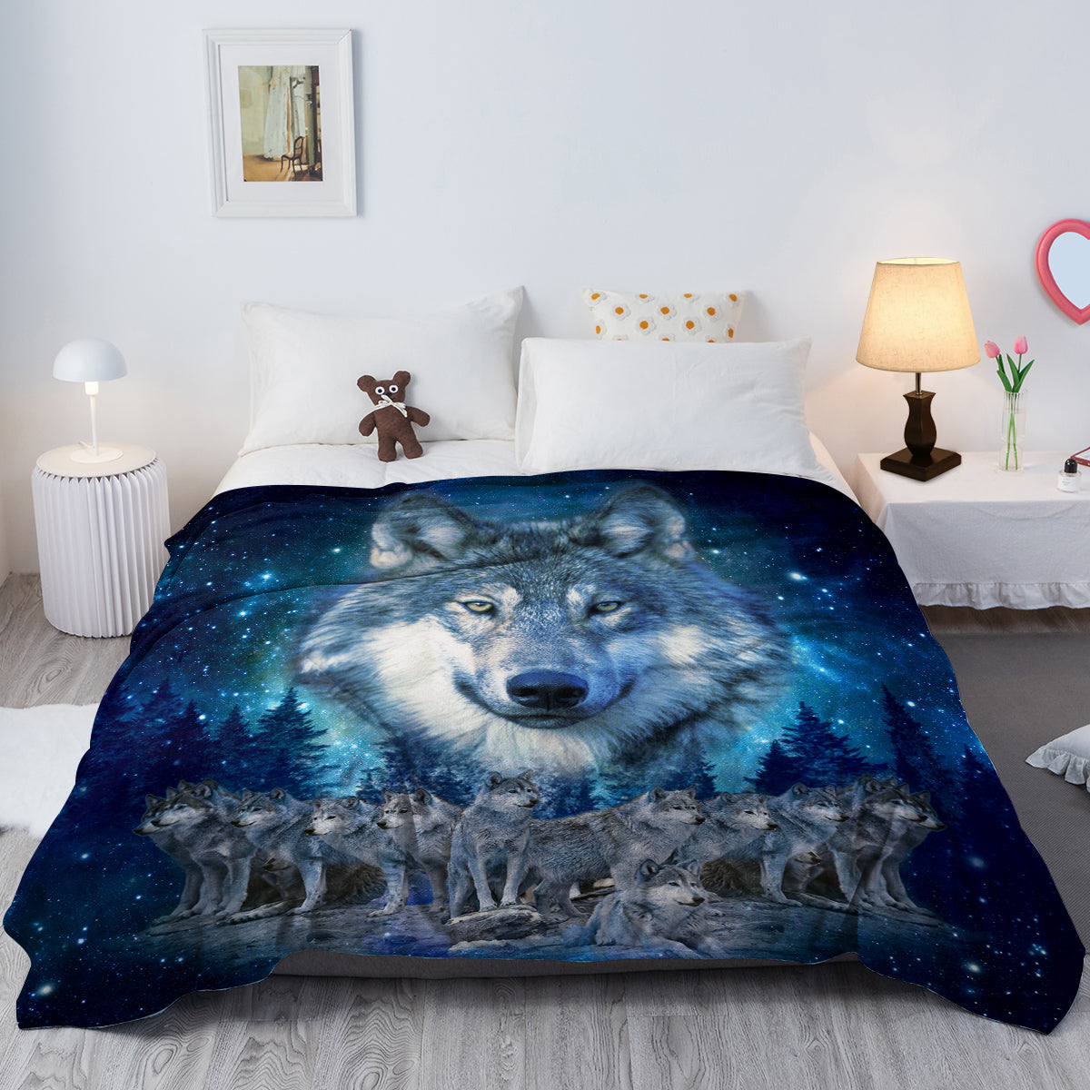 1pc Starry Wolf Pack Soft Printed Flannel Sofa Blanket Comfortable And Warm Home Use Suitable For Bed Sofa Camping And Multi Scene Seasonal Use    Home Decor Supply | Online Retail | ShoreShopper.com
