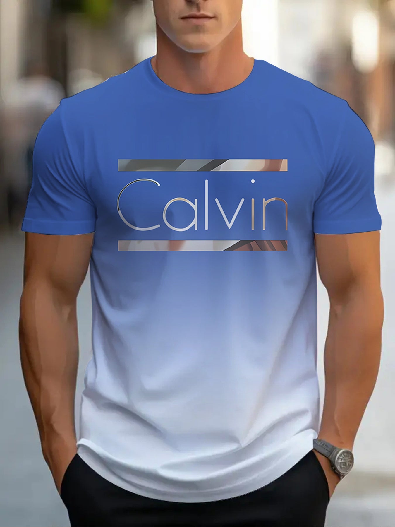 Summer Men'S 3D Digital Printing, Cool Gradual Change: "Calvin" Printed T-Shirt, Casual And Comfortable Versatile Men'S Round Neck Short Sleeves, Suitable for Daily And Sports Wear    Home Decor Supply | Online Retail | ShoreShopper.com