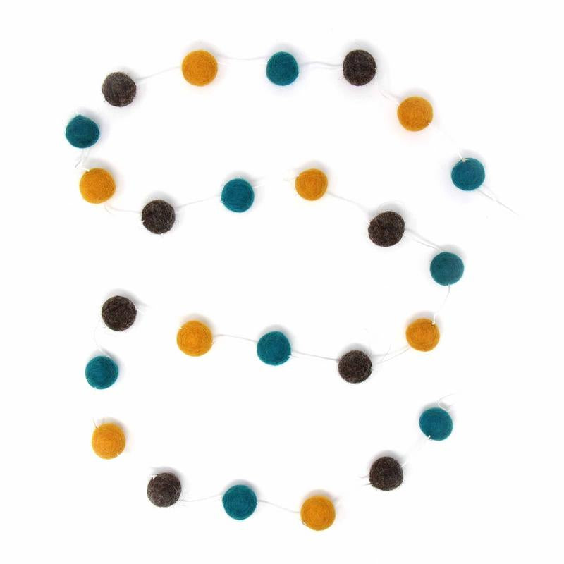 Hand Crafted Felt from Nepal: Pom Pom Garlands, Blue/Grey/Yellow    Home Decor Supply | Online Retail | ShoreShopper.com
