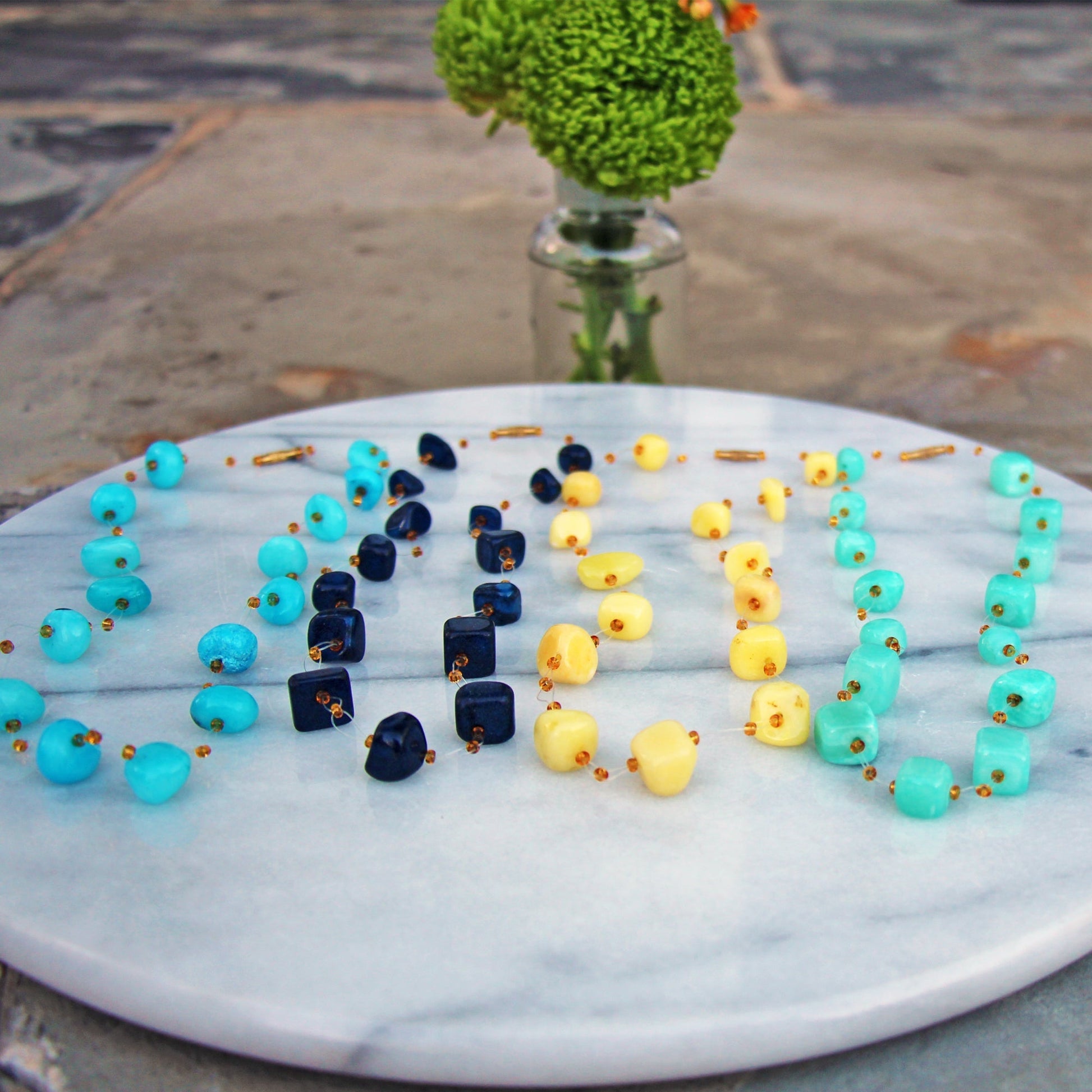 Floating Stone & Maasai Bead Necklace, Turquoise    Home Decor Supply | Online Retail | ShoreShopper.com