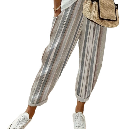 Womens Striped Cropped Casual Pants - Loose Fit Breathable Commuter Trousers    Home Decor Supply | Online Retail | ShoreShopper.com