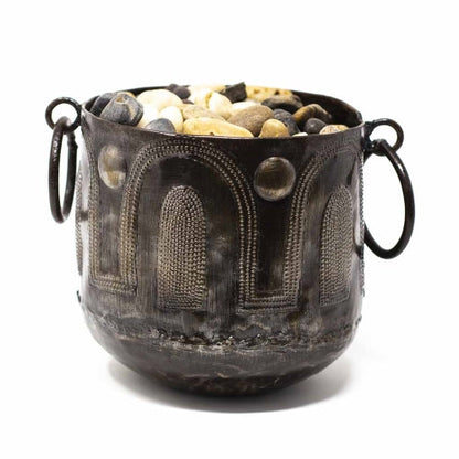 Hammered Metal Container with Round Handles - Croix des Bouquets    Home Decor Supply | Online Retail | ShoreShopper.com