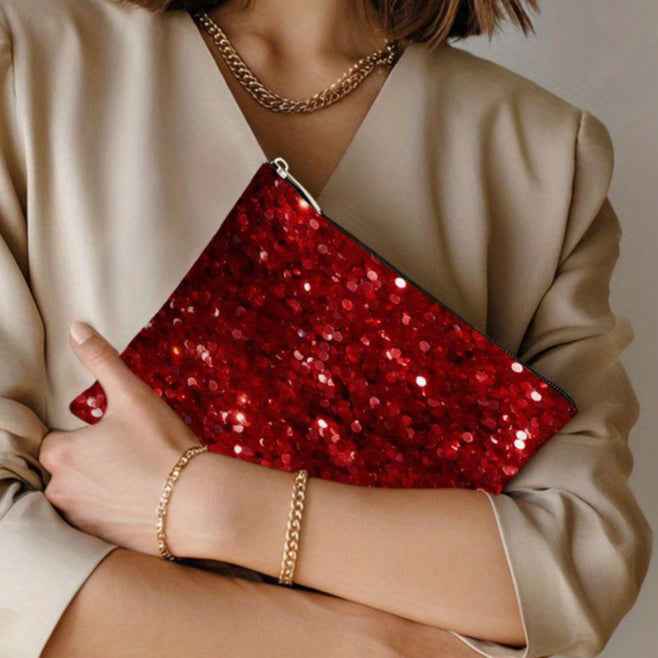 Red Glitter Tote  Makeup Bag Set