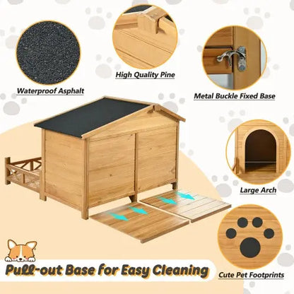 Outdoor Wooden Dog House with Porch & Asphalt Roof 48" Medium - ShoreCo.Shop