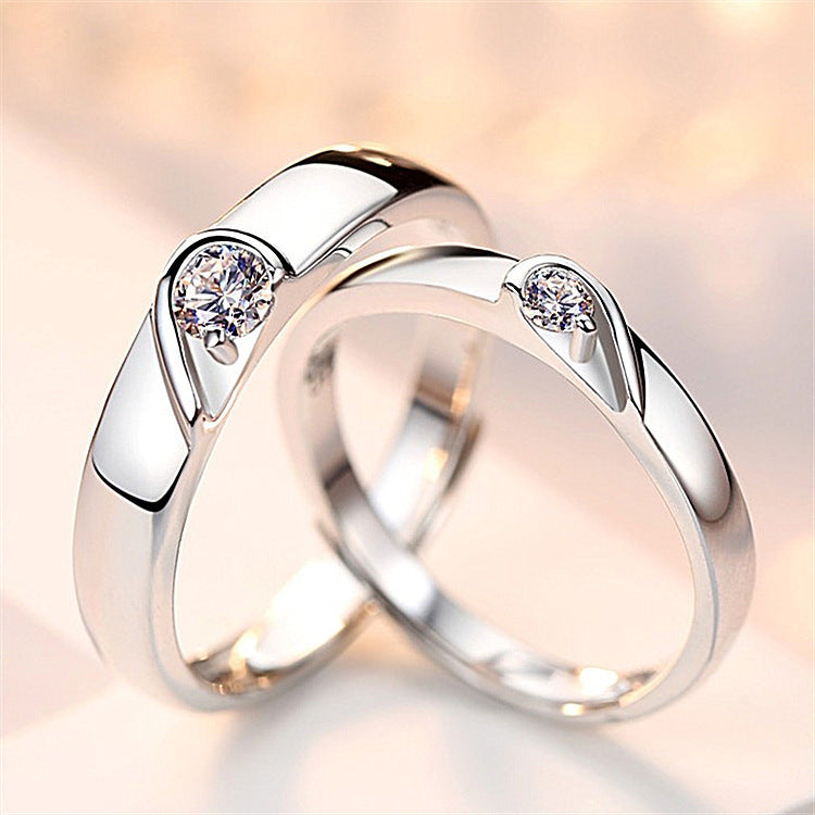 Silver heart diamond ring couple love wedding ring engagement diamond ring men and women marriage wedding heart    Home Decor Supply | Online Retail | ShoreShopper.com