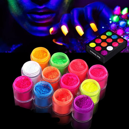 12-Color Fluorescent Nail Art Powder Set In A Barbie-Style Clear Box    Home Decor Supply | Online Retail | ShoreShopper.com