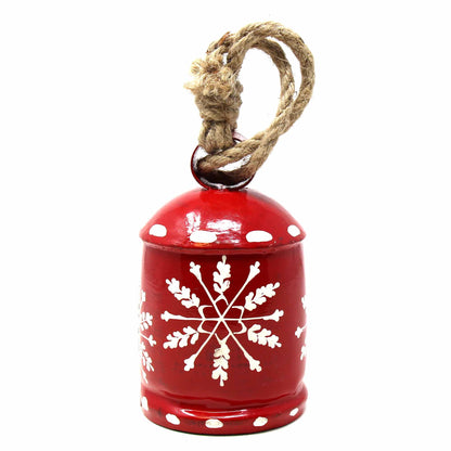Recycled Rustic Red and White Snowflake Irong Hanging Bell    Home Decor Supply | Online Retail | ShoreShopper.com