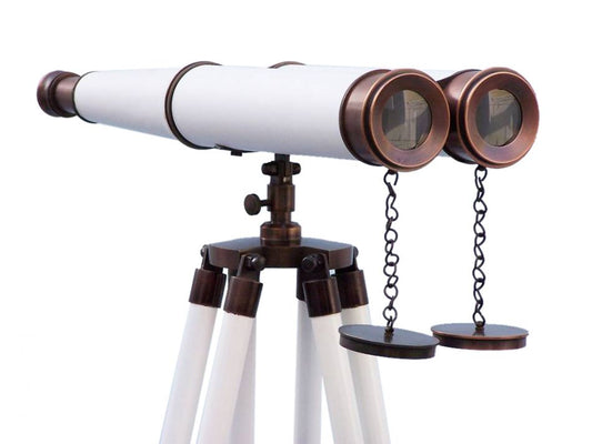 Floor Standing Admirals Bronzed With White Leather Binoculars 62""    Home Decor Supply | Online Retail | ShoreShopper.com