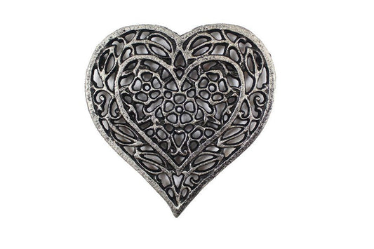 Rustic Silver Cast Iron Heart Shaped Trivet 7""    Home Decor Supply | Online Retail | ShoreShopper.com