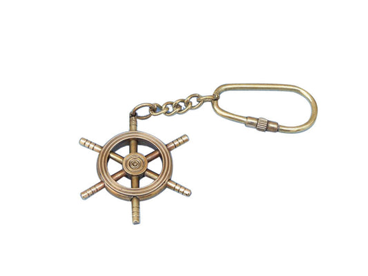 Solid Brass/Copper Ship Wheel Key Chain 5""    Home Decor Supply | Online Retail | ShoreShopper.com