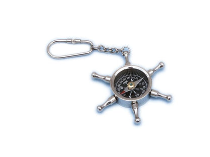Chrome Ship Wheel Compass Key Chain 5""    Home Decor Supply | Online Retail | ShoreShopper.com