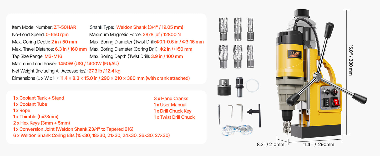 SucceBuy Magnetic Drill Boring Diameter Portable Electric Mag Drill Press Drilling Machine Metal Surface Industrial Improvement - ShoreCo.Shop