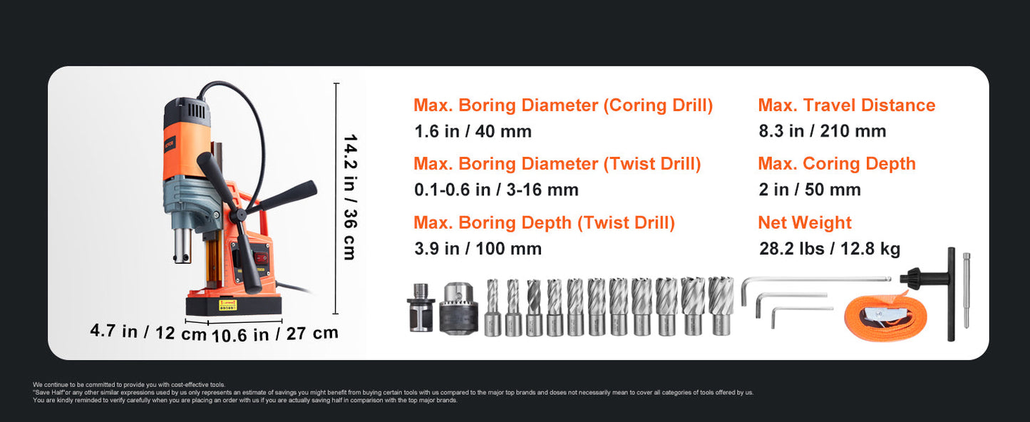 SucceBuy 1300W 1400W 2" Electric Drilling Machine Magnetic Drill Press Boring Diameter Power Drill 810 PRM Drill    Home Decor Supply | Online Retail | ShoreShopper.com