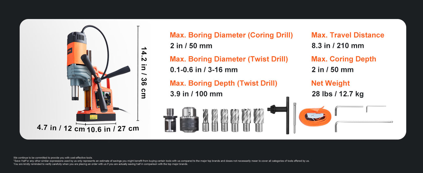 SucceBuy 1300W 1400W 2" Electric Drilling Machine Magnetic Drill Press Boring Diameter Power Drill 810 PRM Drill    Home Decor Supply | Online Retail | ShoreShopper.com