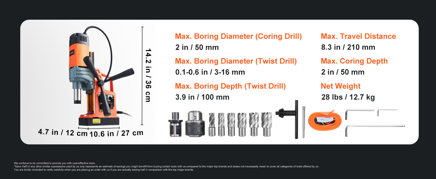 SucceBuy 1300W 1400W 2" Electric Drilling Machine Magnetic Drill Press Boring Diameter Power Drill 810 PRM Drill    Home Decor Supply | Online Retail | ShoreShopper.com
