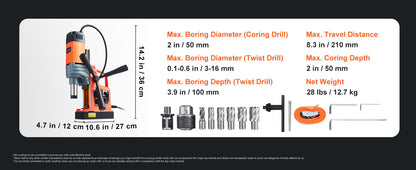 SucceBuy 1300W 1400W 2" Electric Drilling Machine Magnetic Drill Press Boring Diameter Power Drill 810 PRM Drill    Home Decor Supply | Online Retail | ShoreShopper.com