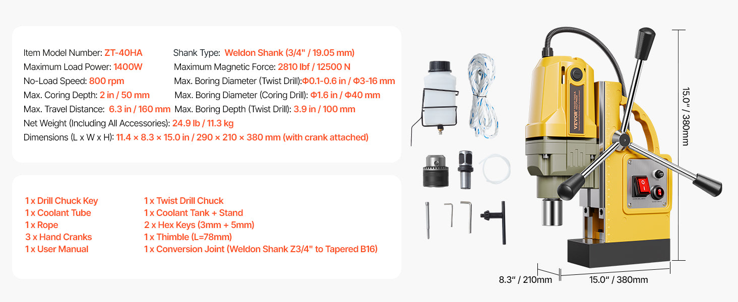 SucceBuy Magnetic Drill Boring Diameter Portable Electric Mag Drill Press Drilling Machine Metal Surface Industrial Improvement - ShoreCo.Shop