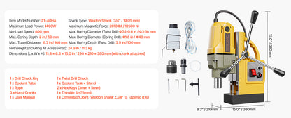 SucceBuy Magnetic Drill Boring Diameter Portable Electric Mag Drill Press Drilling Machine Metal Surface Industrial Improvement - ShoreCo.Shop
