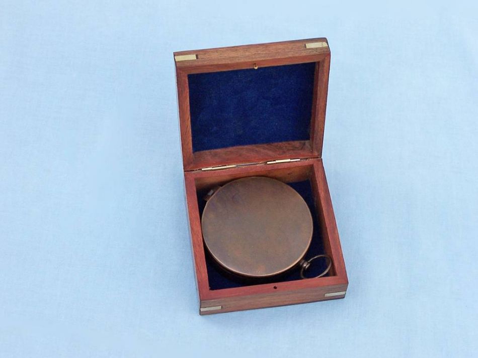 Bronzed Gentlemen's Compass With Rosewood Box 4""    Home Decor Supply | Online Retail | ShoreShopper.com