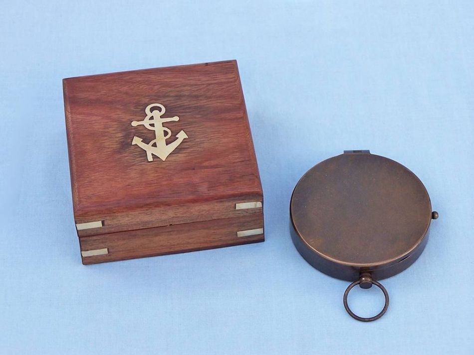 Bronzed Gentlemen's Compass With Rosewood Box 4""    Home Decor Supply | Online Retail | ShoreShopper.com
