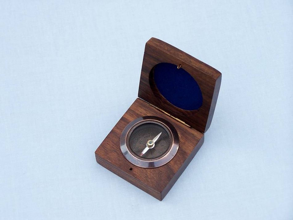 Antique Copper Desk Compass with Rosewood Box 3""    Home Decor Supply | Online Retail | ShoreShopper.com