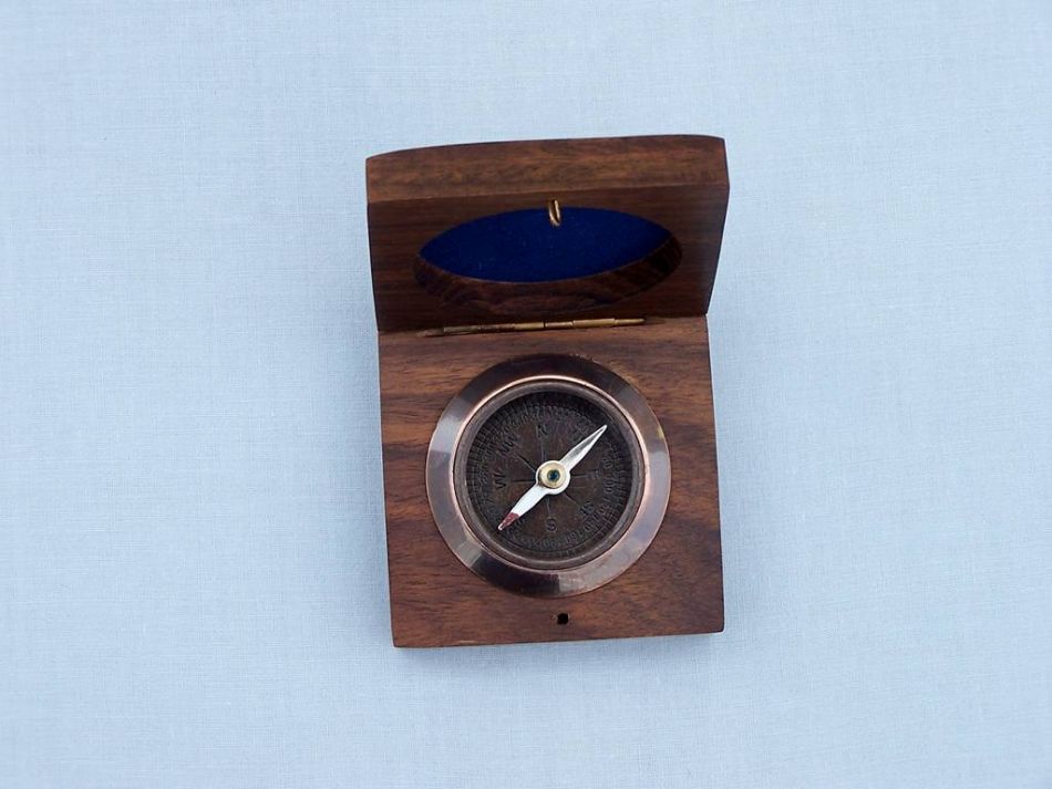 Antique Copper Desk Compass with Rosewood Box 3""    Home Decor Supply | Online Retail | ShoreShopper.com