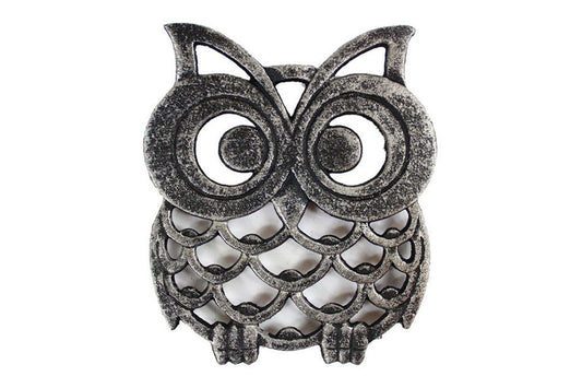 Rustic Silver Cast Iron Owl Trivet 8""    Home Decor Supply | Online Retail | ShoreShopper.com