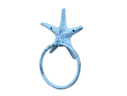 Rustic Dark Blue Whitewashed Cast Iron Starfish Towel Holder 8.5""    Home Decor Supply | Online Retail | ShoreShopper.com