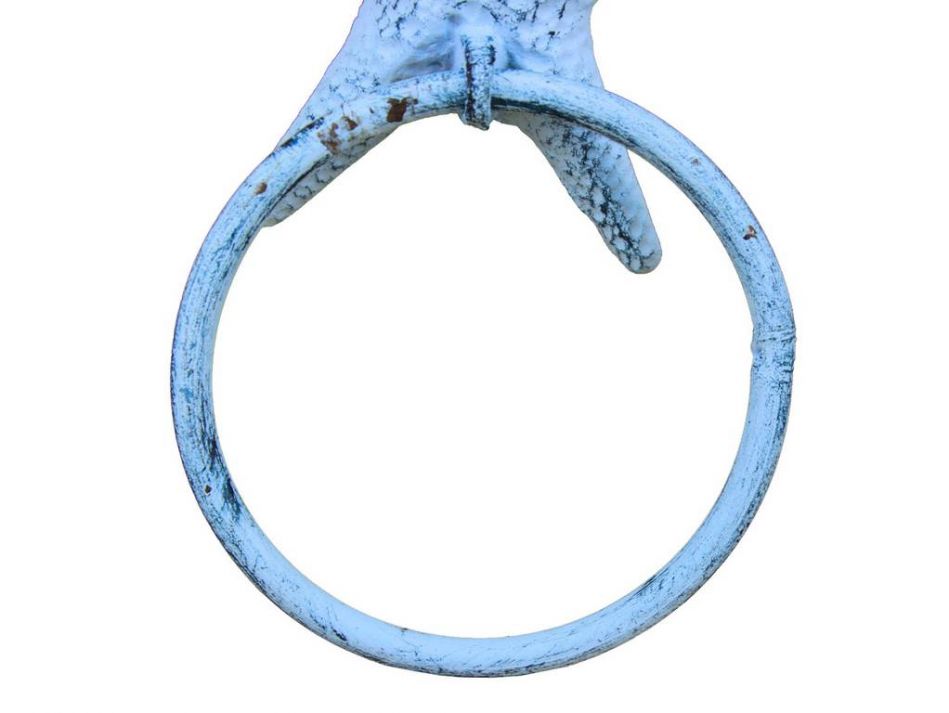 Rustic Dark Blue Whitewashed Cast Iron Starfish Towel Holder 8.5""    Home Decor Supply | Online Retail | ShoreShopper.com