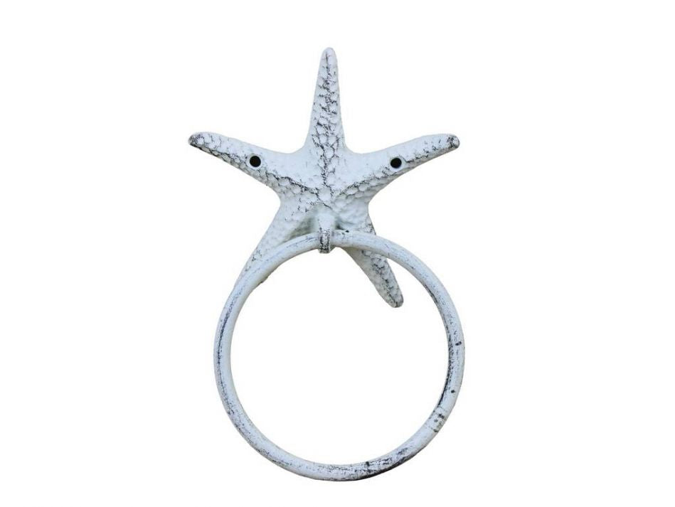 Rustic Whitewashed Cast Iron Starfish Towel Holder 8.5""    Home Decor Supply | Online Retail | ShoreShopper.com