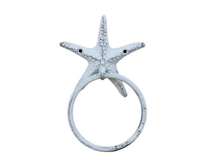 Rustic Whitewashed Cast Iron Starfish Towel Holder 8.5""    Home Decor Supply | Online Retail | ShoreShopper.com
