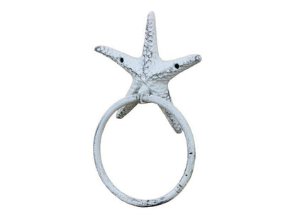 Rustic Whitewashed Cast Iron Starfish Towel Holder 8.5""    Home Decor Supply | Online Retail | ShoreShopper.com
