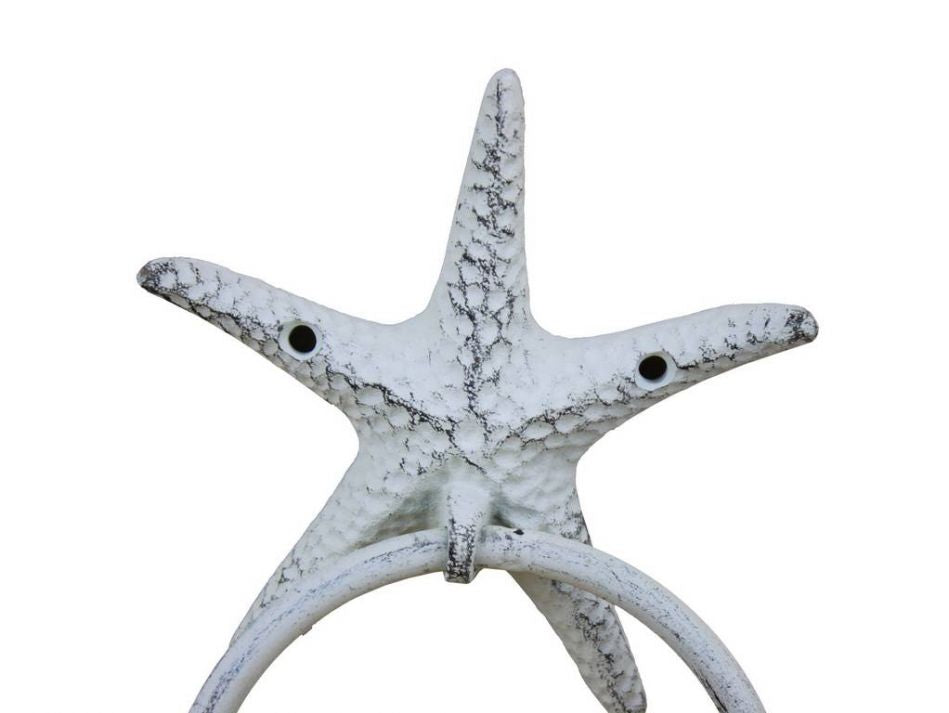 Rustic Whitewashed Cast Iron Starfish Towel Holder 8.5""    Home Decor Supply | Online Retail | ShoreShopper.com