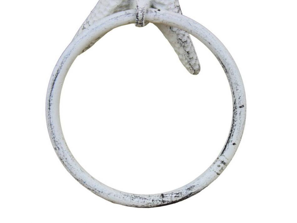 Rustic Whitewashed Cast Iron Starfish Towel Holder 8.5""    Home Decor Supply | Online Retail | ShoreShopper.com