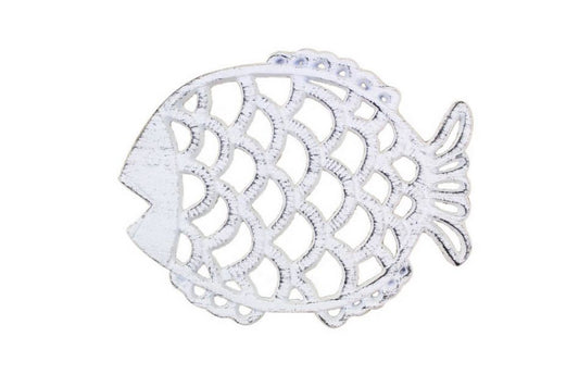 Rustic Whitewashed Cast Iron Big Fish Trivet 8""    Home Decor Supply | Online Retail | ShoreShopper.com