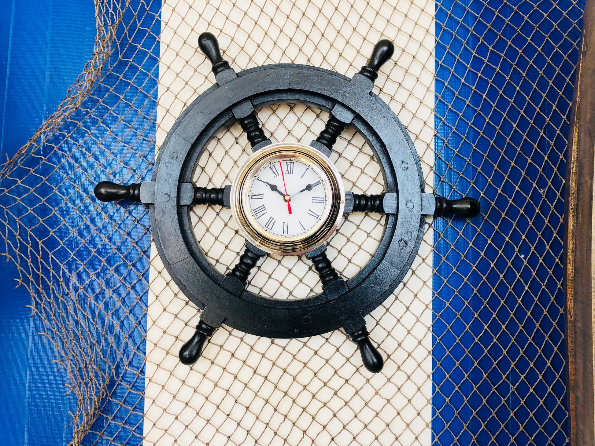 Deluxe Class Wood and Chrome Pirate Ship Wheel Clock 18""    Home Decor Supply | Online Retail | ShoreShopper.com