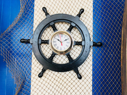 Deluxe Class Wood and Chrome Pirate Ship Wheel Clock 18""    Home Decor Supply | Online Retail | ShoreShopper.com