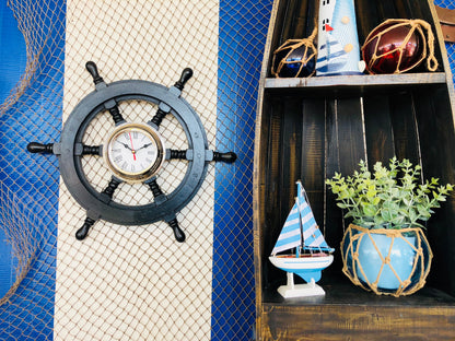 Deluxe Class Wood and Chrome Pirate Ship Wheel Clock 18""    Home Decor Supply | Online Retail | ShoreShopper.com