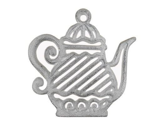 Whitewashed Cast Iron Teapot Trivet 9""    Home Decor Supply | Online Retail | ShoreShopper.com