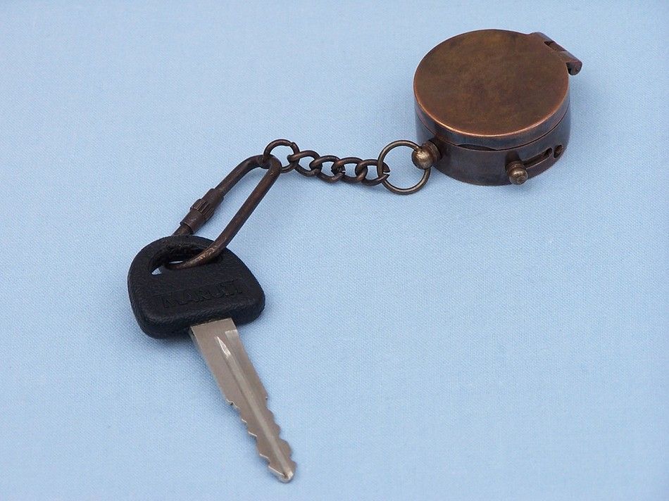 Antique Copper Compass Key Chain with Lid 5""    Home Decor Supply | Online Retail | ShoreShopper.com