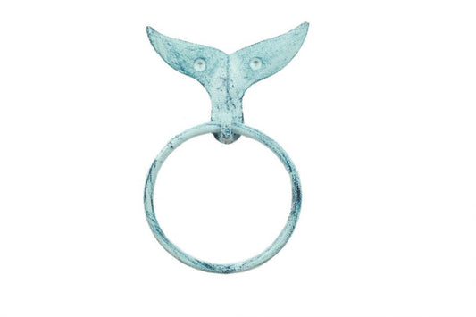 Rustic Dark Blue Whitewashed Cast Iron Whale Tail Towel Holder 7.5""    Home Decor Supply | Online Retail | ShoreShopper.com