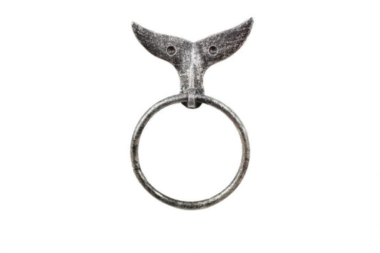 Rustic Silver Cast Iron Whale Tail Towel Holder 7.5""    Home Decor Supply | Online Retail | ShoreShopper.com
