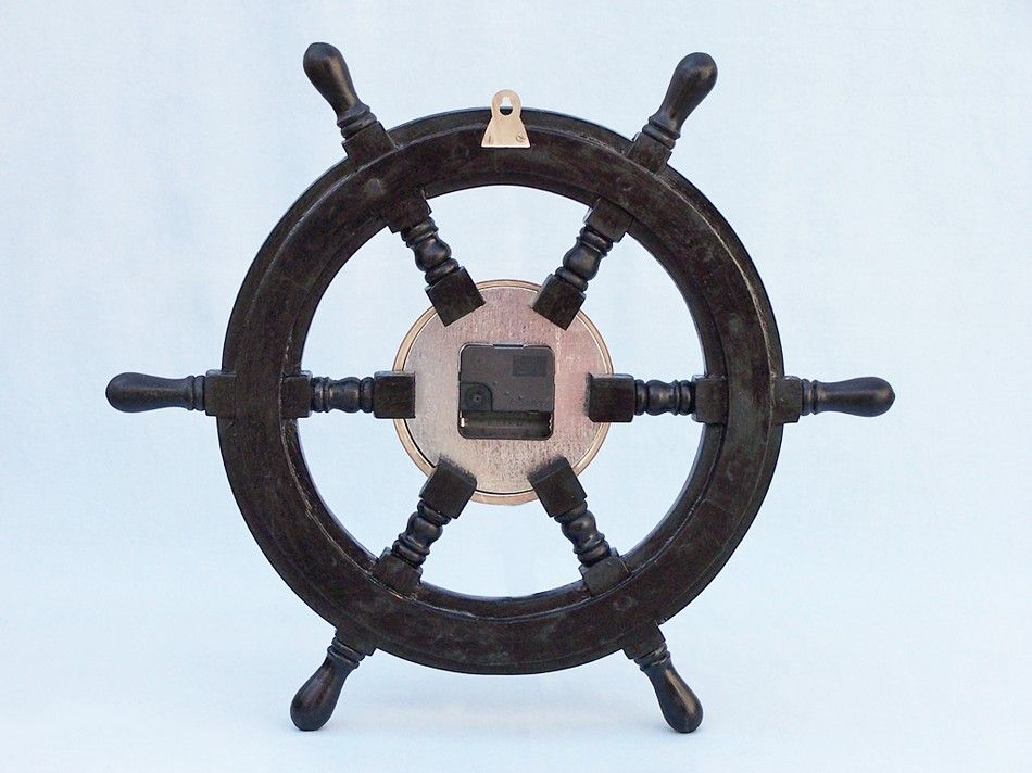 Deluxe Class Wood and Chrome Pirate Ship Wheel Clock 18""    Home Decor Supply | Online Retail | ShoreShopper.com