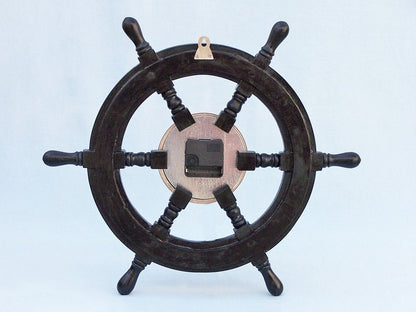 Deluxe Class Wood and Chrome Pirate Ship Wheel Clock 18""    Home Decor Supply | Online Retail | ShoreShopper.com