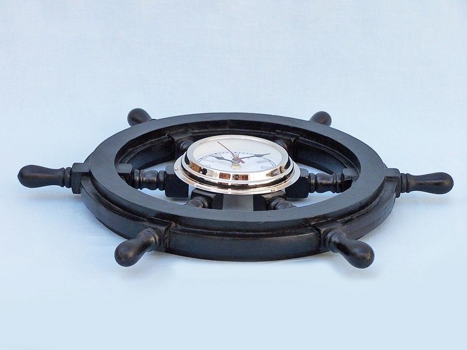 Deluxe Class Wood and Chrome Pirate Ship Wheel Clock 18""    Home Decor Supply | Online Retail | ShoreShopper.com